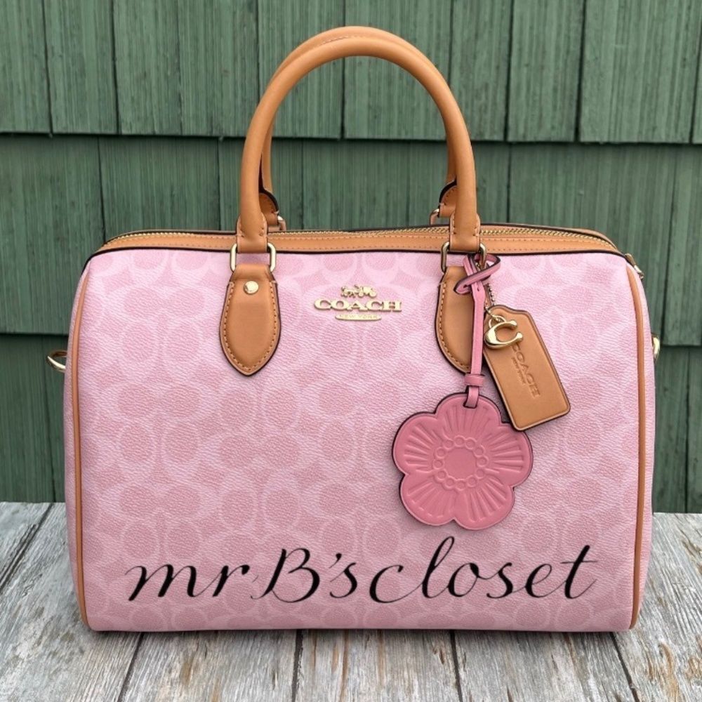 Coach Rowan Large Satchel Bag In Signature Canvas With Charms Powder Pink Purse